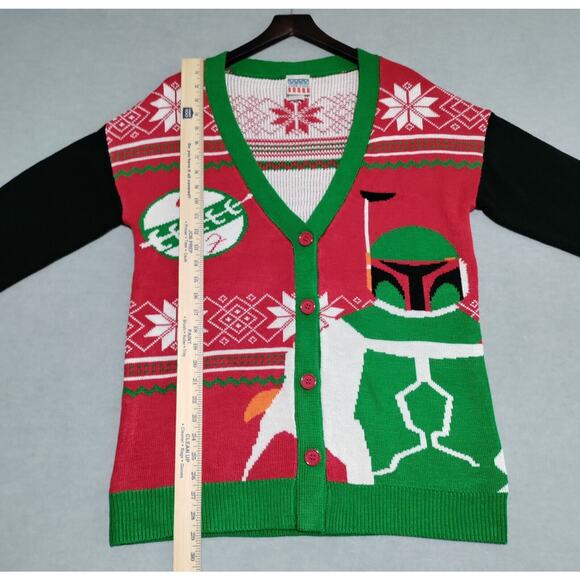 Junk Food Mens Large‎ Star Wars Boba Fett Ugly Christmas Sweater Cardigan - Picture 12 of 15